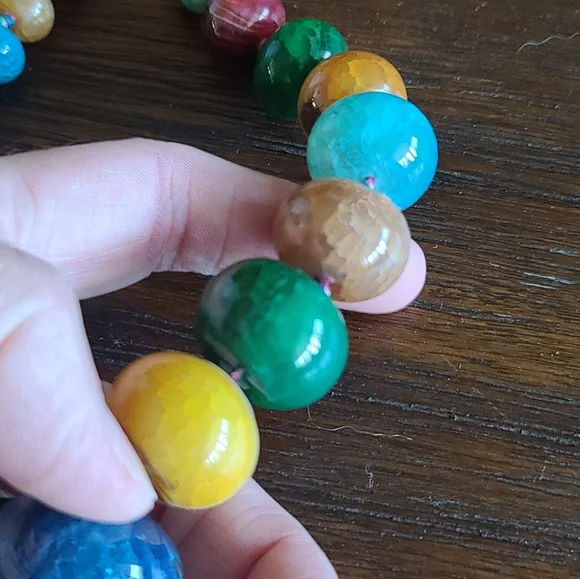 Vintage LUC 925 Sterling Silver Hardware Polished Stone Beaded Necklace - Picture 9 of 12